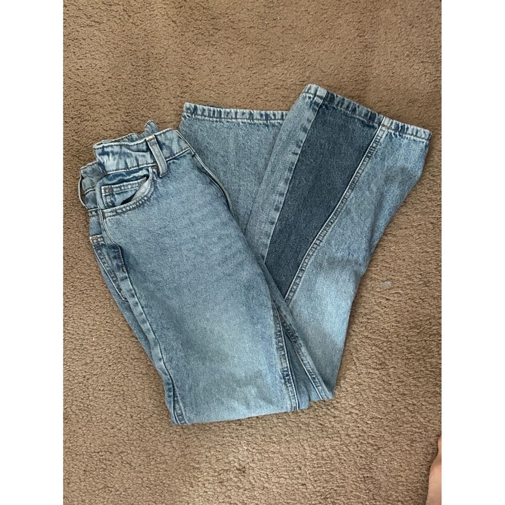 SO Girls Two-Tone Wide Leg Jeans Light Wash Blue Denim Size 10 High Waisted.J-72